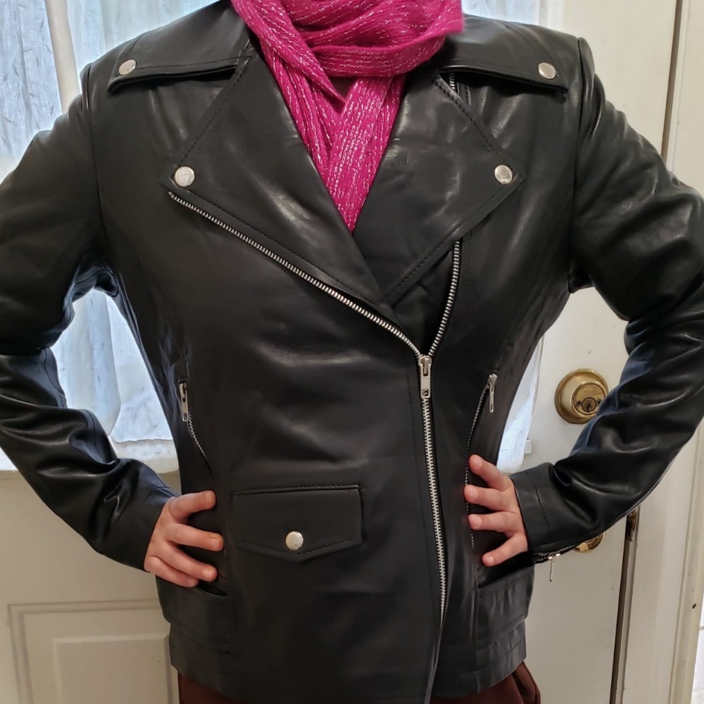 Women Assymetrical Medium Black Geniune Sheep Skin